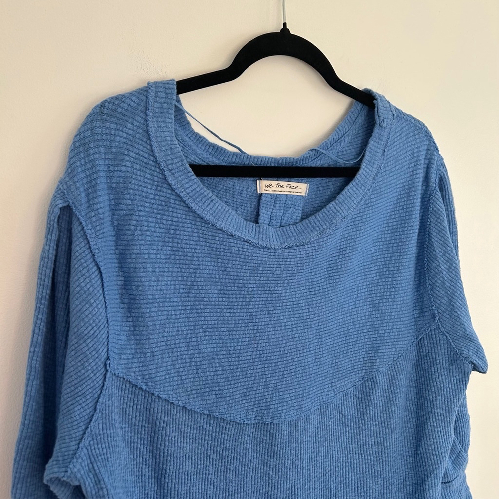 FREE PEOPLE We The Free OG Slouchy Oversize Thermal Long Sleeve Pullover Blue - Picture 6 of 15
